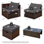 Costway Set Mobili da Giardino in Rattan 8 Pezzi Salvaspazio con Cuscini Neri/Turchesi/Blu Scuro