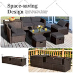 Costway Set Mobili da Giardino in Rattan 8 Pezzi Salvaspazio con Cuscini Neri/Turchesi/Blu Scuro