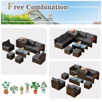 Costway Set Mobili da Giardino in Rattan 8 Pezzi Salvaspazio con Cuscini Neri/Turchesi/Blu Scuro