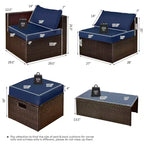 Costway Set Mobili da Giardino in Rattan 8 Pezzi Salvaspazio con Cuscini Neri/Turchesi/Blu Scuro