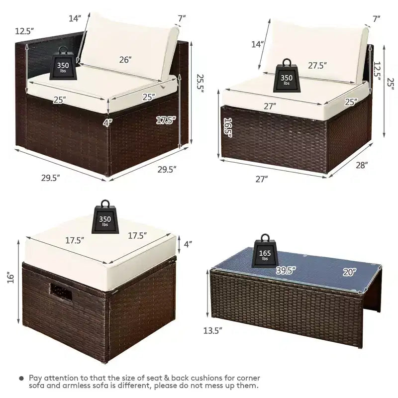 Costway Set Mobili da Giardino in Rattan 8 Pezzi Salvaspazio con Cuscini Neri/Turchesi/Blu Scuro