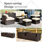 Costway Set Mobili da Giardino in Rattan 8 Pezzi Salvaspazio con Cuscini Neri/Turchesi/Blu Scuro