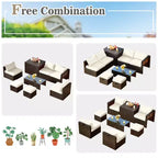 Costway Set Mobili da Giardino in Rattan 8 Pezzi Salvaspazio con Cuscini Neri/Turchesi/Blu Scuro