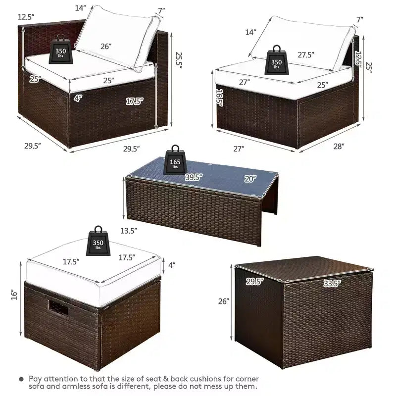 Costway Set Mobili da Giardino in Rattan 8 Pezzi Salvaspazio con Cuscini Neri/Turchesi/Blu Scuro