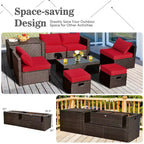 Costway Set Mobili da Giardino in Rattan 8 Pezzi Salvaspazio con Cuscini Neri/Turchesi/Blu Scuro