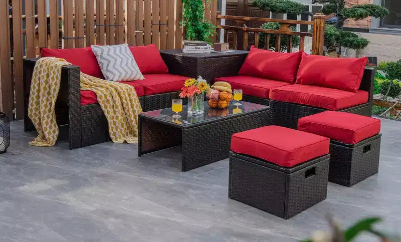 Costway Set Mobili da Giardino in Rattan 8 Pezzi Salvaspazio con Cuscini Neri/Turchesi/Blu Scuro
