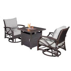 Kinger Home Lark 3-Piece Rattan Wicker Propane Fire Pit Set with an Aluminum Frame