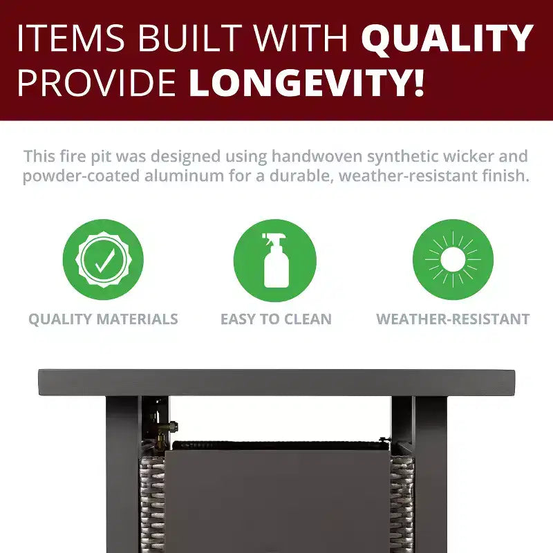 Set Kinger Home Lark da 3 pezzi con braciere a propano in vimini e telaio in alluminio