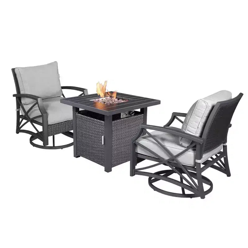 Set Kinger Home Lark da 3 pezzi con braciere a propano in vimini e telaio in alluminio