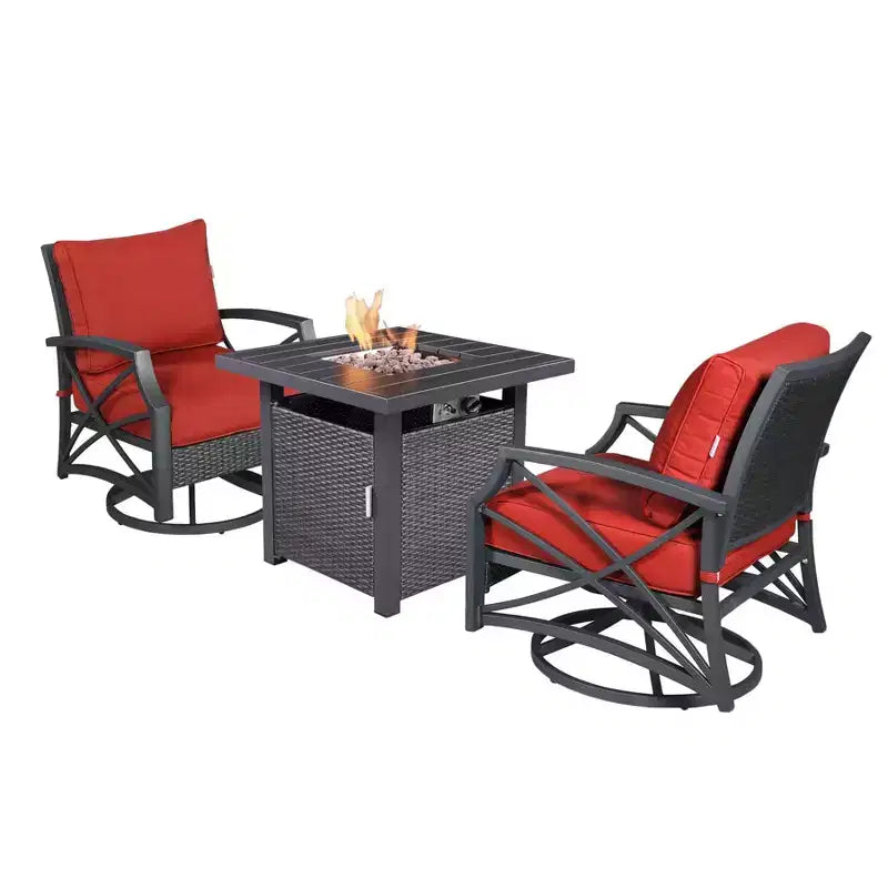 Set Kinger Home Lark da 3 pezzi con braciere a propano in vimini e telaio in alluminio