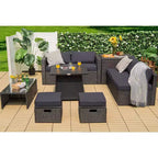 Costway 9PCS Patio Rattan Furniture Set Fire Pit Space-saving W/ Cushion cover