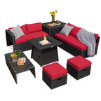 Costway 9PCS Patio Rattan Furniture Set Fire Pit Space-saving W/ Cushion cover
