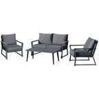 Set di mobili da patio Outsunny 4 pezzi, set da conversazione in alluminio, set di divani da giardino per esterni con poltrone, divanetto, tavolino centrale e cuscini