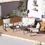 Set di mobili da patio Outsunny 4 pezzi, set da conversazione in alluminio, set di divani da giardino per esterni con poltrone, divanetto, tavolino centrale e cuscini