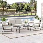 Set di mobili da patio Outsunny 4 pezzi, set da conversazione in alluminio, set di divani da giardino per esterni con poltrone, divanetto, tavolino centrale e cuscini