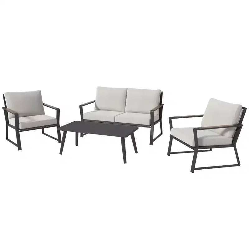 Set di mobili da patio Outsunny 4 pezzi, set da conversazione in alluminio, set di divani da giardino per esterni con poltrone, divanetto, tavolino centrale e cuscini