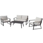 Set di mobili da patio Outsunny 4 pezzi, set da conversazione in alluminio, set di divani da giardino per esterni con poltrone, divanetto, tavolino centrale e cuscini