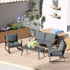Set di mobili da patio Outsunny 4 pezzi, set da conversazione in alluminio, set di divani da giardino per esterni con poltrone, divanetto, tavolino centrale e cuscini