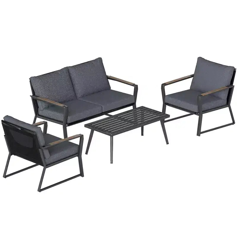 Set di mobili da patio Outsunny 4 pezzi, set da conversazione in alluminio, set di divani da giardino per esterni con poltrone, divanetto, tavolino centrale e cuscini