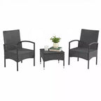 Outdoor Patio Furniture Set  3-Piece Rattan Seating Combo with 2 Chairs and Table for Deck, Balcony, or Front Porch Furniture by Lavish Home (Gray)