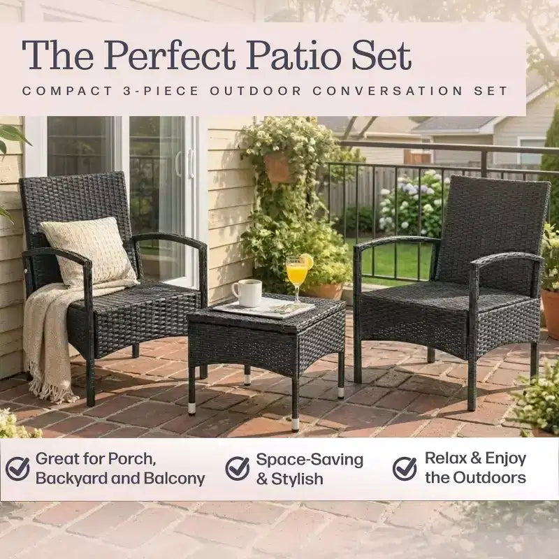 Set di mobili da esterno per patio, combinazione di 3 pezzi in rattan con 2 sedie e tavolo per veranda, balcone o portico, di Lavish Home (grigio)