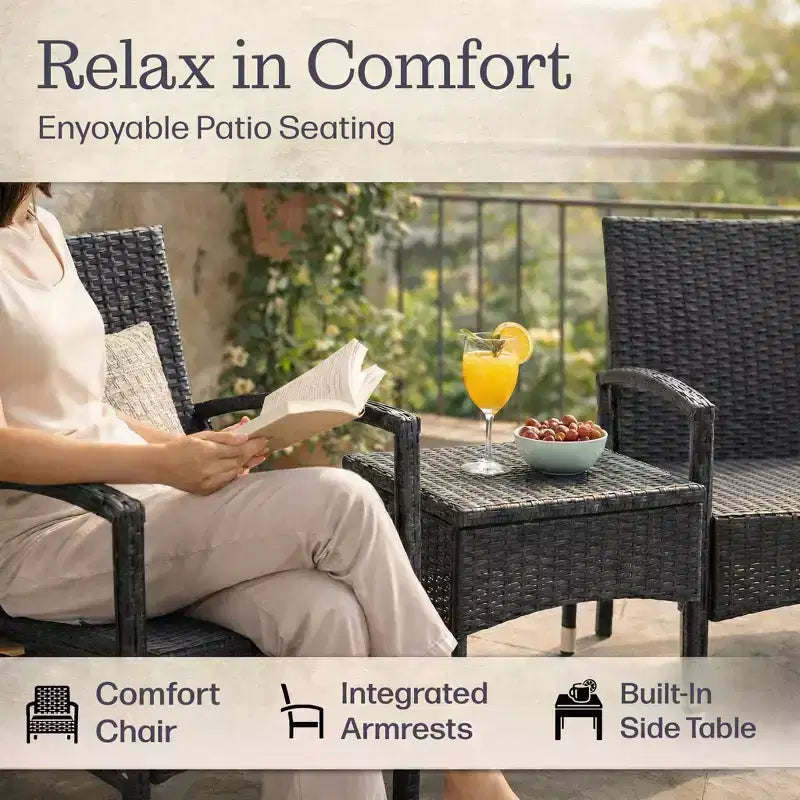 Set di mobili da esterno per patio, combinazione di 3 pezzi in rattan con 2 sedie e tavolo per veranda, balcone o portico, di Lavish Home (grigio)