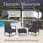 Set di mobili da esterno per patio, combinazione di 3 pezzi in rattan con 2 sedie e tavolo per veranda, balcone o portico, di Lavish Home (grigio)
