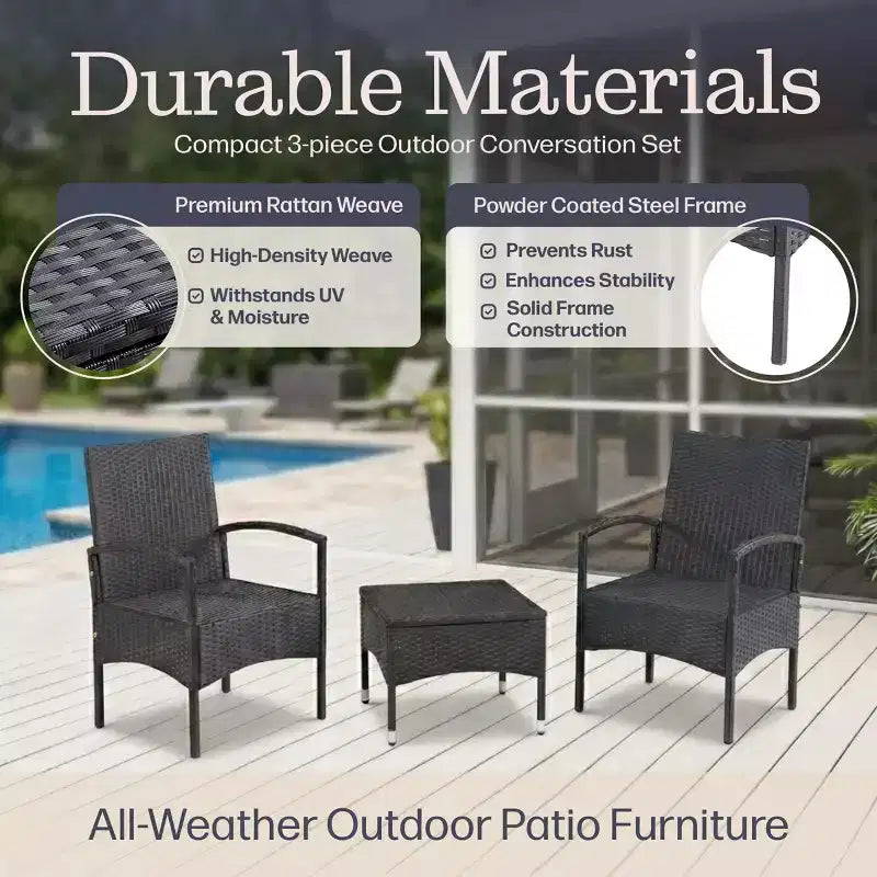 Set di mobili da esterno per patio, combinazione di 3 pezzi in rattan con 2 sedie e tavolo per veranda, balcone o portico, di Lavish Home (grigio)