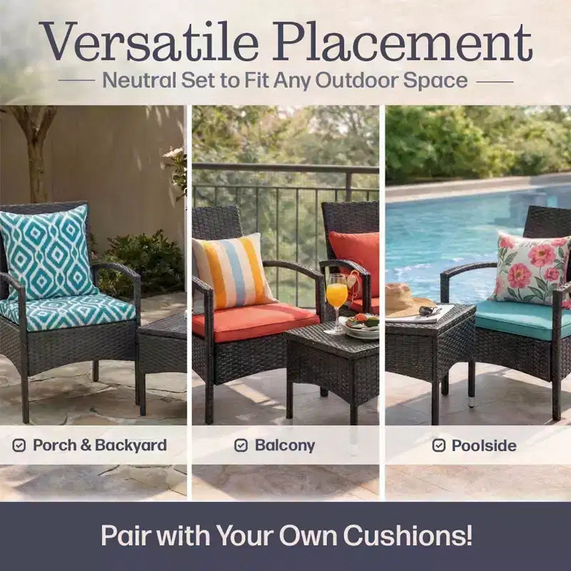 Set di mobili da esterno per patio, combinazione di 3 pezzi in rattan con 2 sedie e tavolo per veranda, balcone o portico, di Lavish Home (grigio)