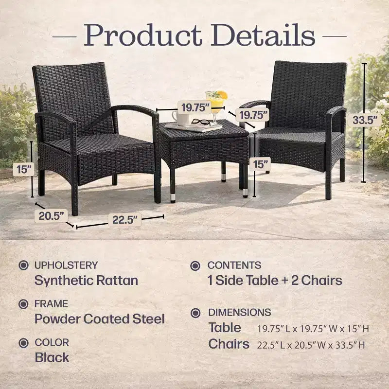 Set di mobili da esterno per patio, combinazione di 3 pezzi in rattan con 2 sedie e tavolo per veranda, balcone o portico, di Lavish Home (grigio)