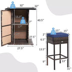 Costway Set 5 Pezzi Tavolo da Bar e Sgabelli in Rattan da Esterno con Ripiano Contenitore Nascosto e Cuscini