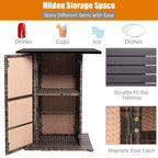 Costway Set 5 Pezzi Tavolo da Bar e Sgabelli in Rattan da Esterno con Ripiano Contenitore Nascosto e Cuscini