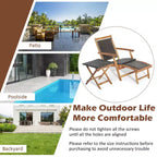 Costway 4PCS Patio Rattan Folding Lounge Chair Table Acacia Wood withRetractable Footrest