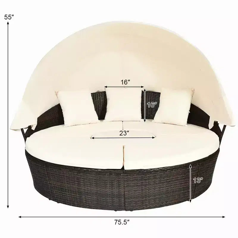 Costway Divano Lettino da Giardino in Rattan con Cuscini, Tavolo Regolabile, Tettuccio e 3 Cuscini