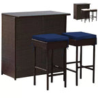 Costway Patio 3PCS Rattan Bar Table Stool Set Cushioned Chairs with Cover