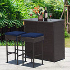 Costway Patio 3PCS Rattan Bar Table Stool Set Cushioned Chairs with Cover