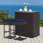 Costway Patio 3PCS Rattan Bar Table Stool Set Cushioned Chairs with Cover
