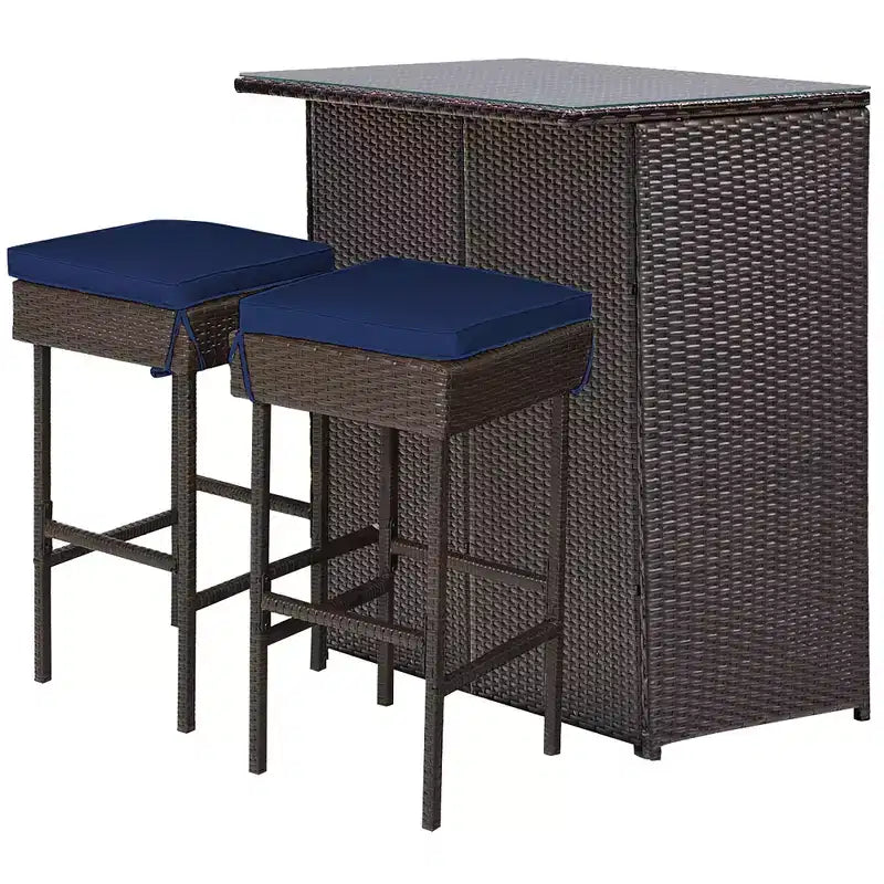 Costway Patio 3PCS Rattan Bar Table Stool Set Cushioned Chairs with Cover