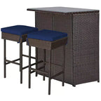 Costway Patio 3PCS Rattan Bar Table Stool Set Cushioned Chairs with Cover