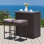 Costway Patio 3PCS Rattan Bar Table Stool Set Cushioned Chairs with Cover