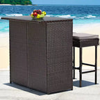 Costway Patio 3PCS Rattan Bar Table Stool Set Cushioned Chairs with Cover