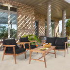 Set di mobili in rattan da giardino Costway 8 pezzi Divano imbottito in legno con rivestimento nero e turchese