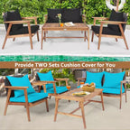 Set di mobili in rattan da giardino Costway 8 pezzi Divano imbottito in legno con rivestimento nero e turchese