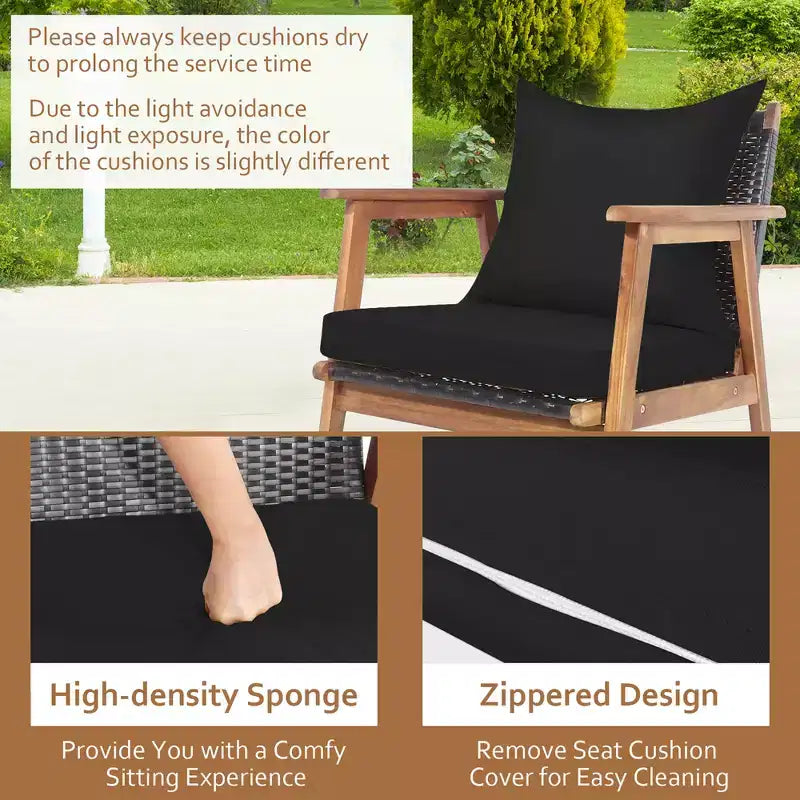 Set di mobili in rattan da giardino Costway 8 pezzi Divano imbottito in legno con rivestimento nero e turchese