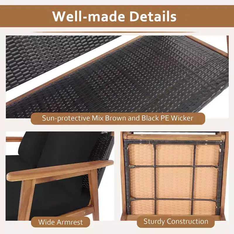 Set di mobili in rattan da giardino Costway 8 pezzi Divano imbottito in legno con rivestimento nero e turchese
