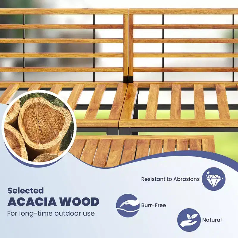 Set da 5 pezzi di sedie da patio Costway, set di sedie in legno di acacia con poggiapiedi e tavolino da caffè