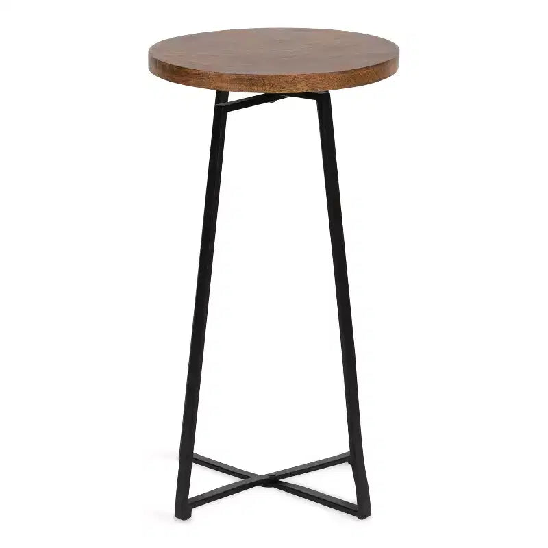 Tavolino rotondo in legno con base a X