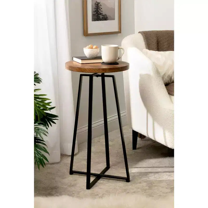 Tavolino rotondo in legno con base a X