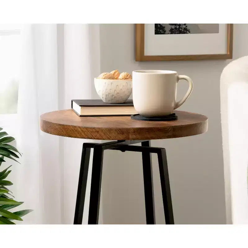 Tavolino rotondo in legno con base a X