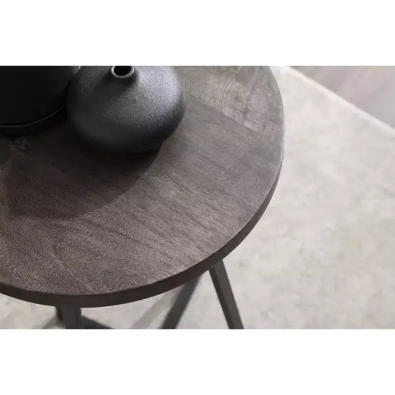 Tavolino rotondo in legno con base a X